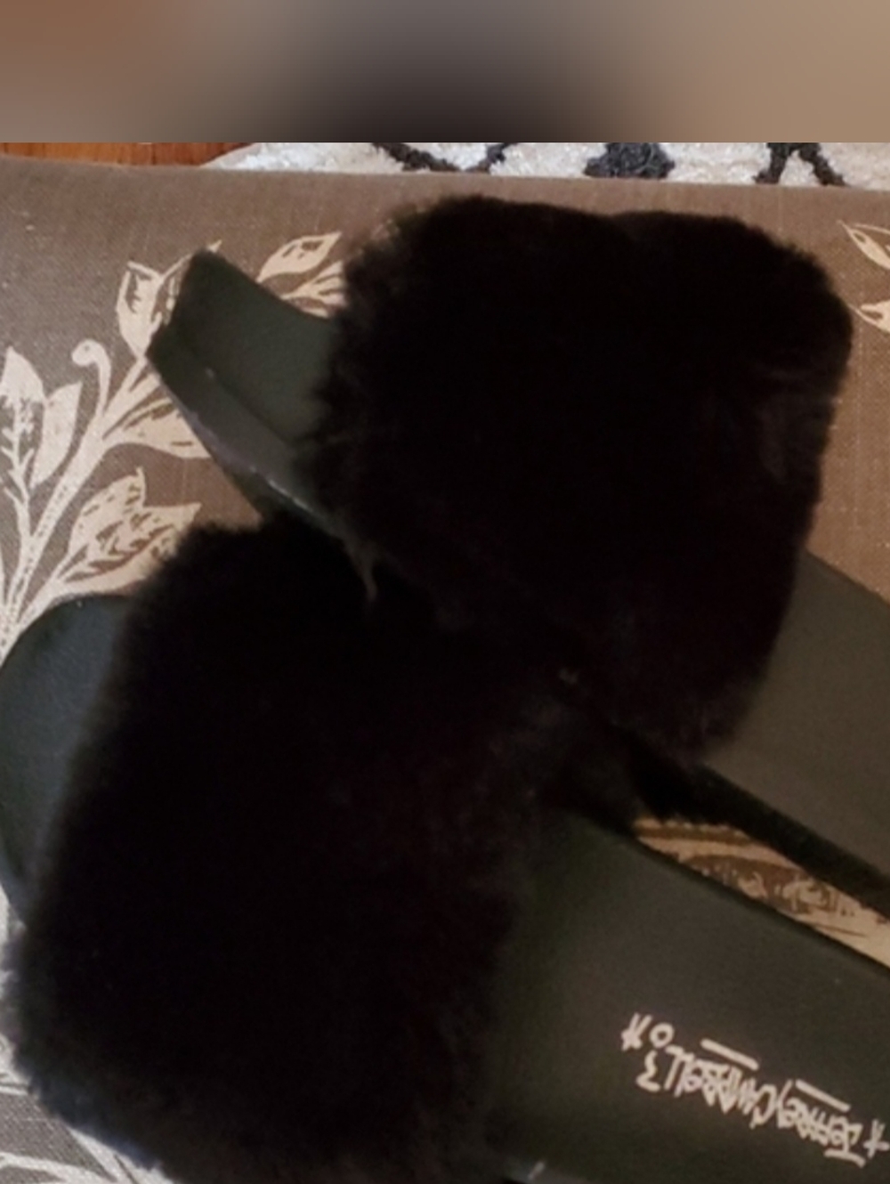 Jeffrey Campbell Black Faux Fur Slide Sandals - Picture 2 of 5